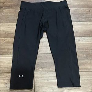 Womens Under Armout Heatgear Black Capri Leggings Sz Large EUC